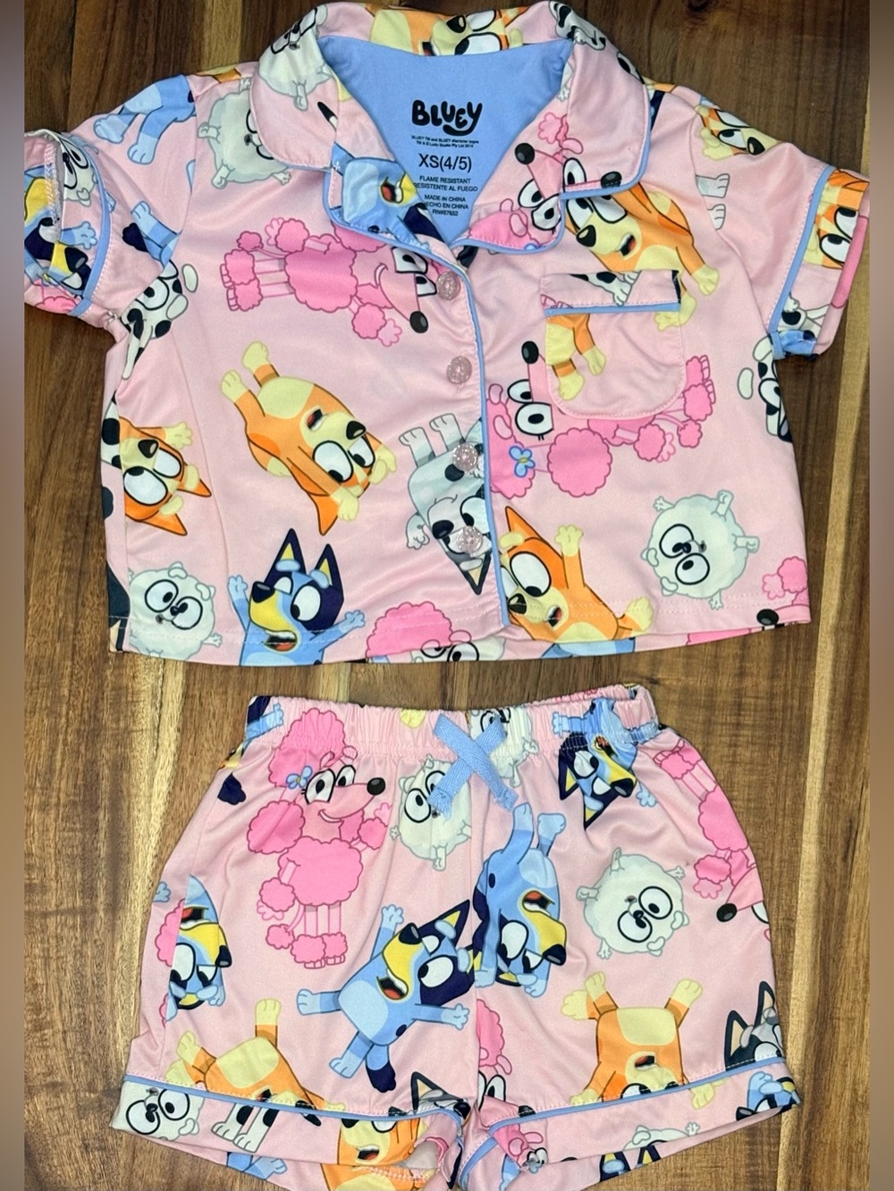 Bluey Girls Pajama Set XS 4/5 Pink Button Front Short Sleeve Shorts